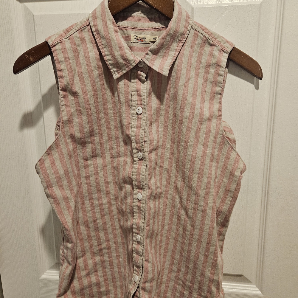 Faherty Sleeveless Pink and White Striped Shirt